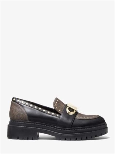 michael michael kors parker studded leather and logo loafer|michael kors lug loafers.